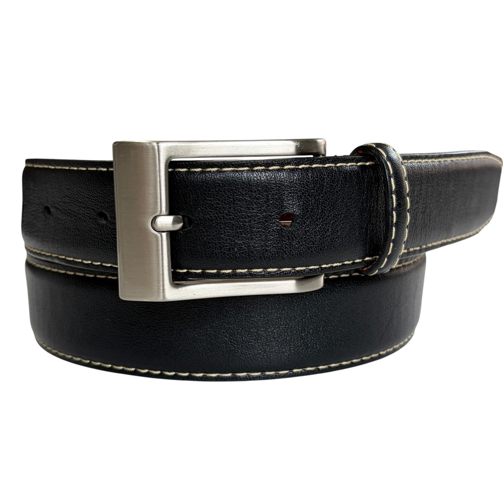 Johnston & Murphy Belt Mens Leather Classic Excellent Stitching 34 Black